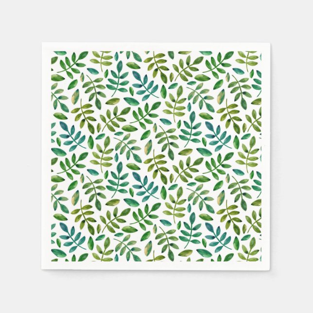 Green garden leaves pattern. Watercolor botanical Napkins (Front)