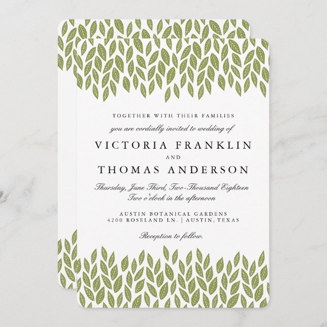 Green Garden Leaves Wedding Invitation (Front/Back)