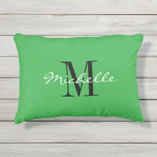 Green garden pillow with elegant name monogram