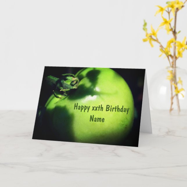 Green Garden Tomato Personalized Birthday  Card (Yellow Flower)