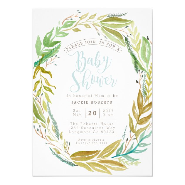 Green Garden | Watercolor Baby Shower Invite