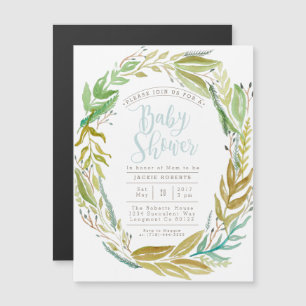 Green Garden   Watercolor Baby Shower Magnetic Invitation