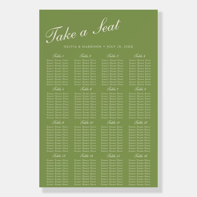 Green Garden Wedding Seating Chart Sign (Front)