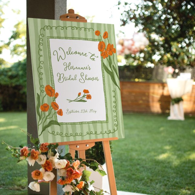 Green Garden Whimsical Bridal Shower Welcome Sing Foam Board (Creator Uploaded)