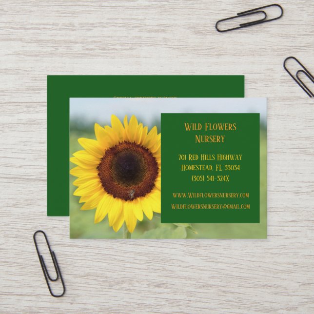 Green Gardener Landscaper  Florist Sunflower Business Card (Front/Back In Situ)