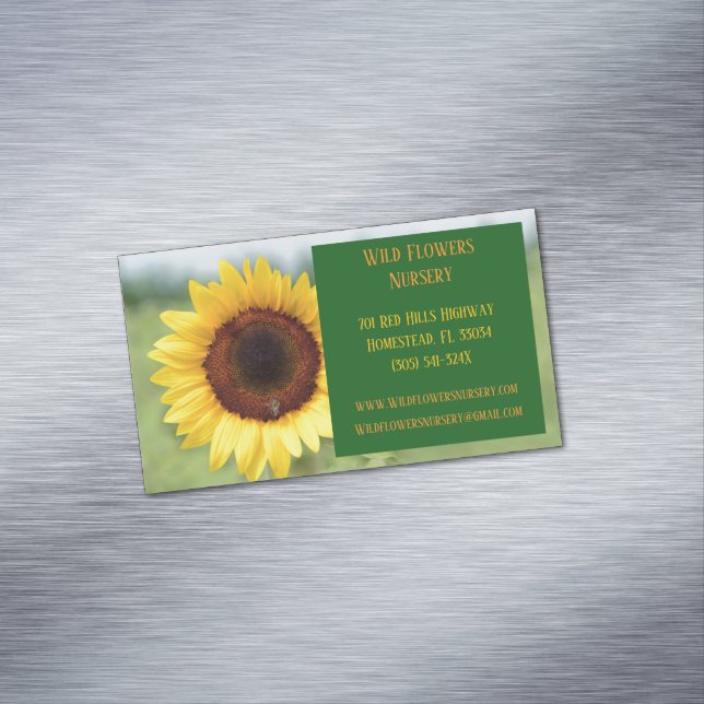 Green Gardener Landscaper  Florist Sunflower Business Card Magnet (In Situ)