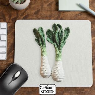 Green Gardener Minimalist Crochet Leek Yarn Art Mouse Pad