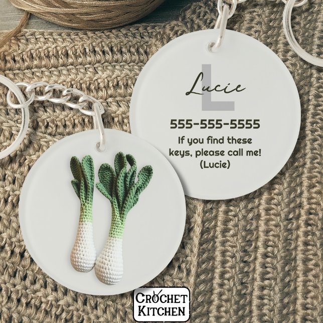 Green Gardener Minimalist Crochet Leeks Name  Keychain (Creator Uploaded)