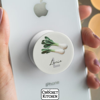 Green Gardener Minimalist Crochet Leeks Name PopSocket