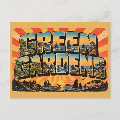 Green Gardens NL Cliffs Sea Stacks Meadow Art Postcard