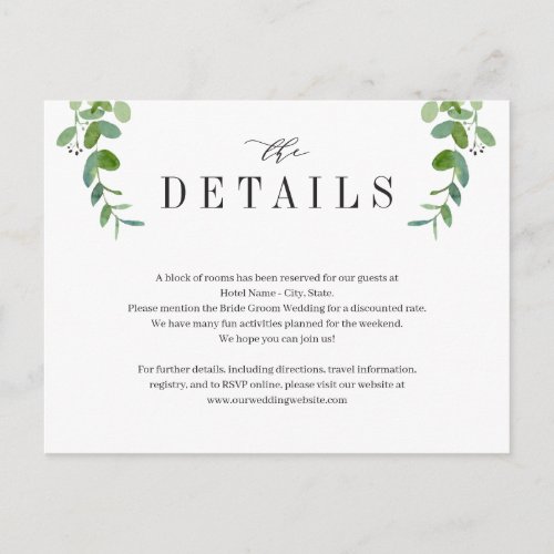 Green Garland Greenery Wedding Enclosure Card