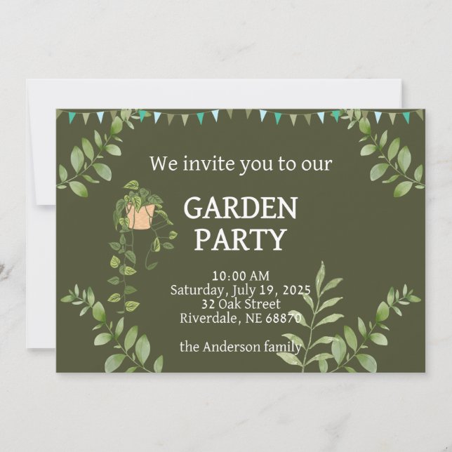 Green Garten Party Invitation (Front)
