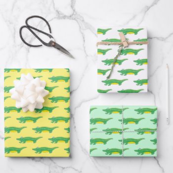 Green Gator Alligator Croc Crocodile Animal Print Wrapping Paper Sheets by rebeccaheartsny at Zazzle