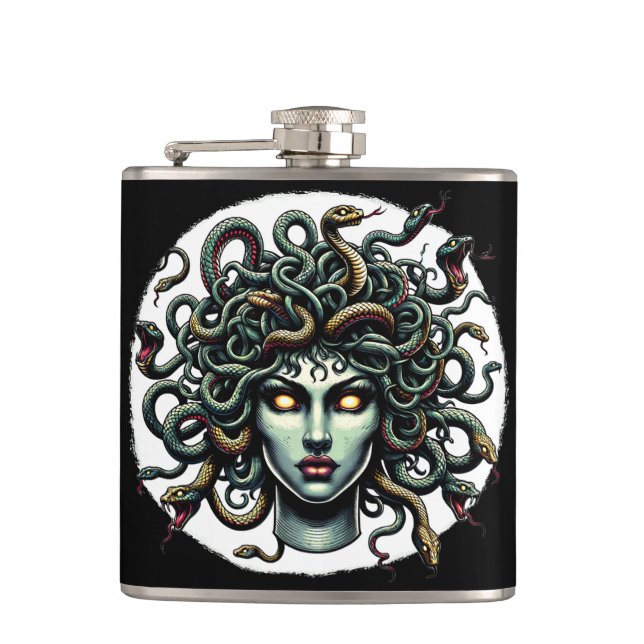 Green Gazing Medusa Head full of Snakes Flask (Front)