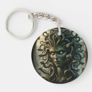 Green Gazing Medusa Head full of Snakes Keychain