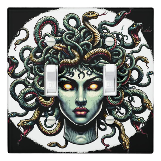 Green Gazing Medusa Head full of Snakes Light Switch Cover (In Situ)