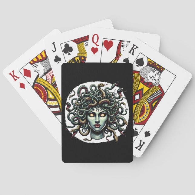 Green Gazing Medusa Head full of Snakes Poker Cards (Back)