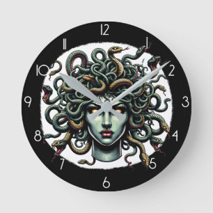 Green Gazing Medusa Head full of Snakes Round Clock