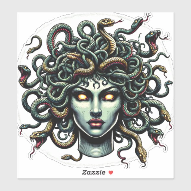 Green Gazing Medusa Head full of Snakes Sticker (Sheet)