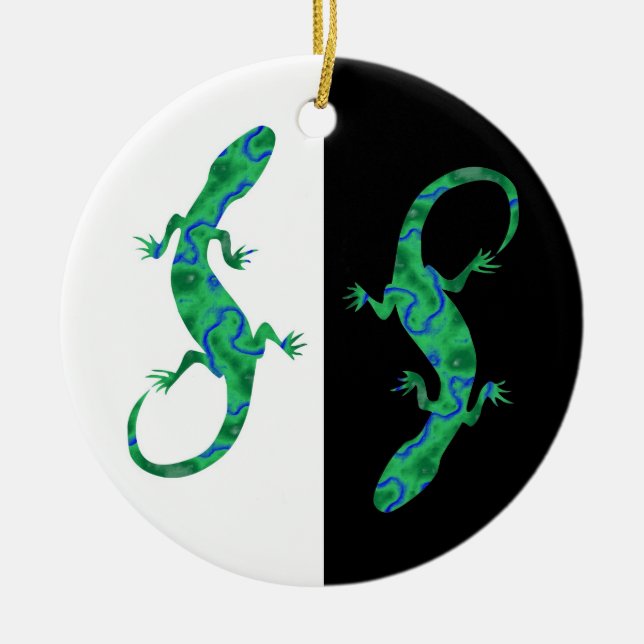 Green Gecko Ceramic Ornament (Front)