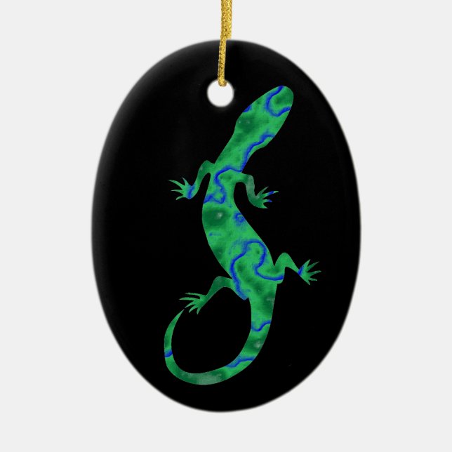 Green Gecko Ceramic Ornament (Front)