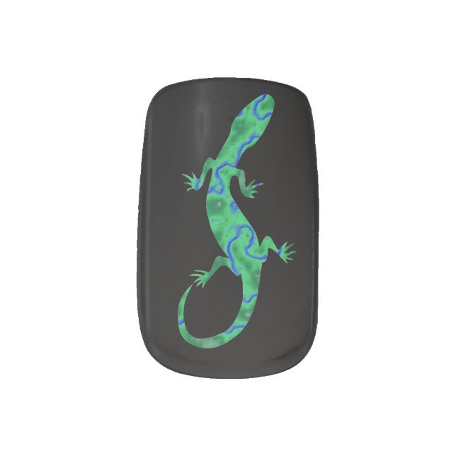 Green Gecko Minx Nail Art (Left Thumb)