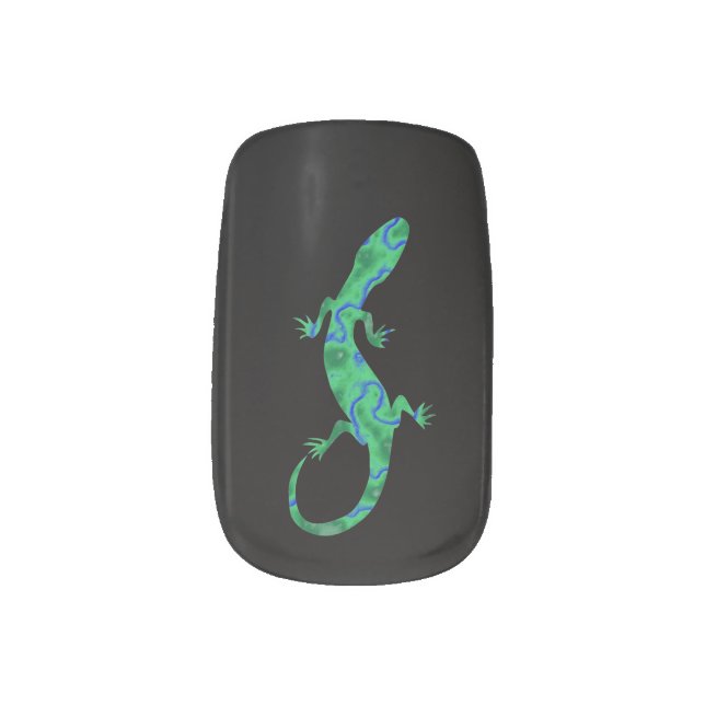 Green Gecko Minx Nail Art (Left Thumb)
