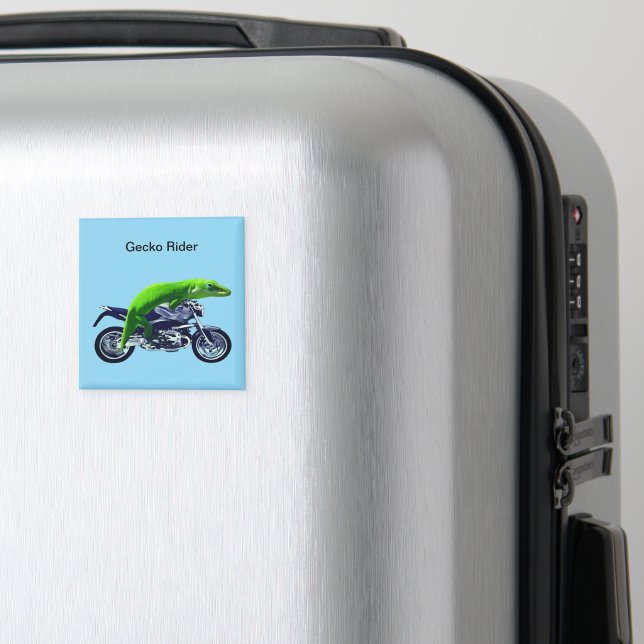 Green Gecko Rider on Motorcycle Magnet (In Situ (Luggage))