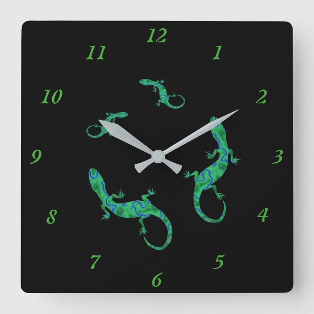 Green Gecko Square Wall Clock (Front)