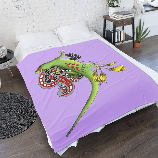 Green Gecko Tribal Lavender Red Fleece Blanket (Creator Uploaded)