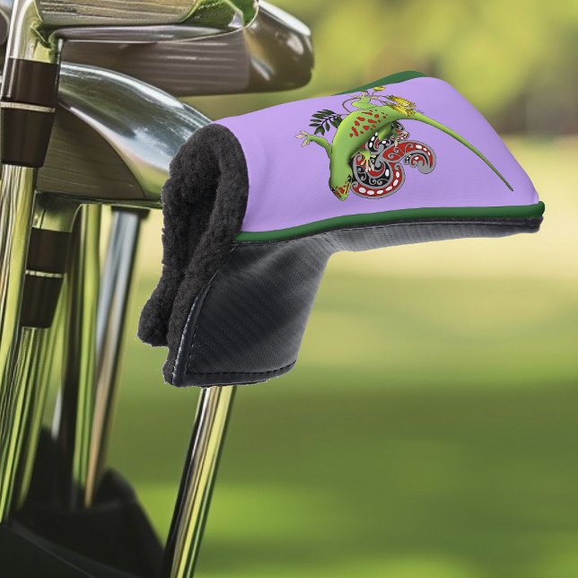 Green Gecko Tribal Lavender Red Golf Head Cover (Creator Uploaded)