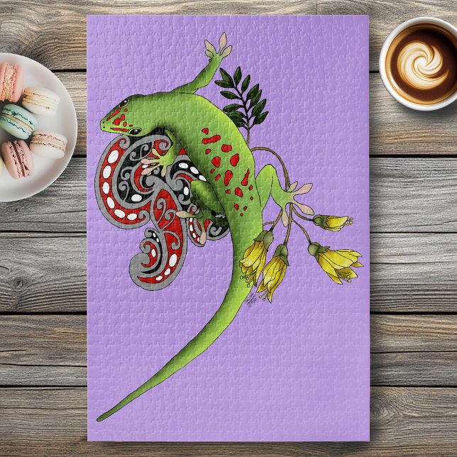 Green Gecko Tribal Lavender Red  Jigsaw Puzzle (Creator Uploaded)