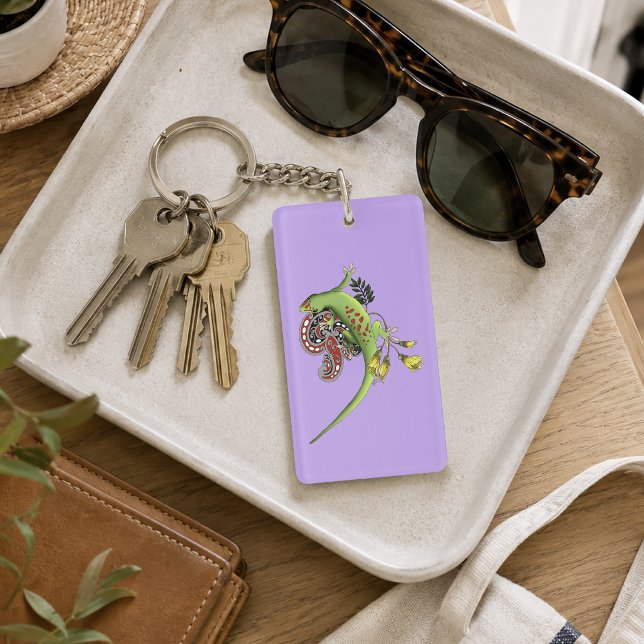Green Gecko Tribal Lavender Red Keychain (Creator Uploaded)