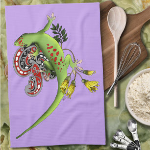 Green Gecko Tribal Lavender Red Kitchen Towel