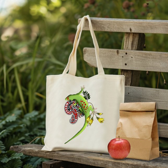 Green Gecko Tribal Lavender Red Tote Bag (Creator Uploaded)