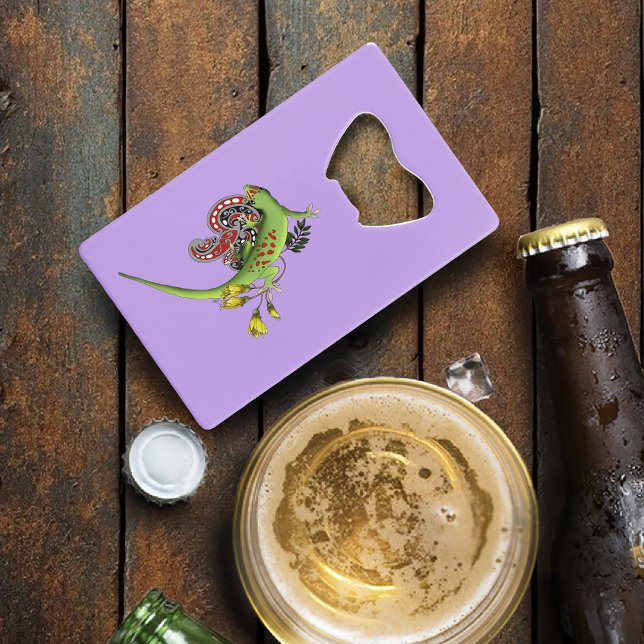 Green Gecko Tribal Purple  Credit Card Bottle Opener (Creator Uploaded)