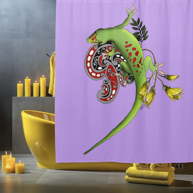 Green Gecko Tribal Purple Shower Curtain (Creator Uploaded)