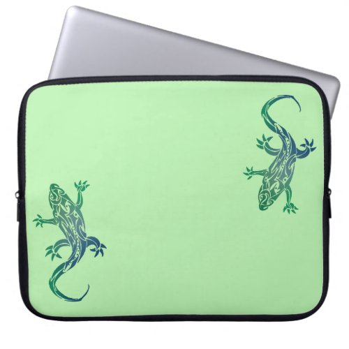 Green Gecko Tribal Tattoo Laptop Sleeve