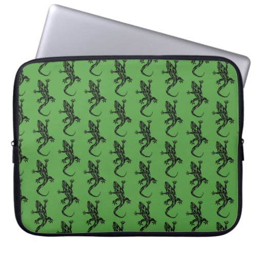 Green Gecko Tribal Tattoo Pattern Laptop Sleeve