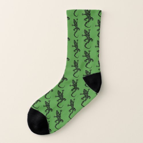 Green Gecko Tribal Tattoo Pattern Socks