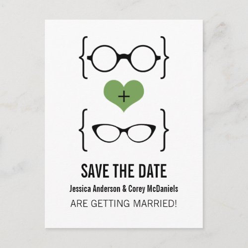 Green Geeky Glasses Save the Date Postcard