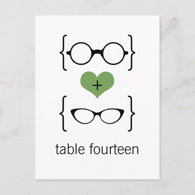 Green Geeky Glasses Table Number Postcard (Front)