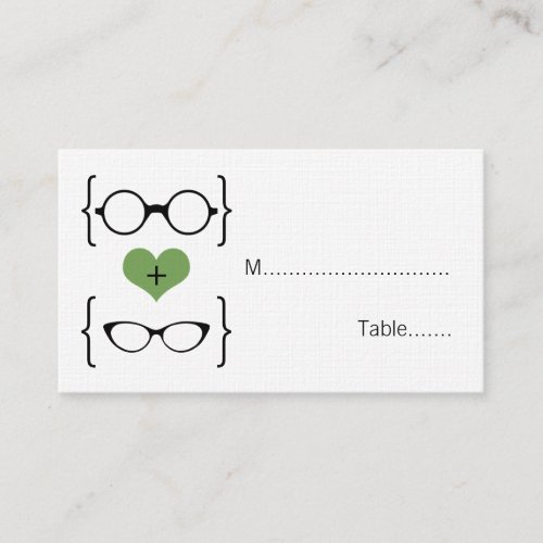 Green Geeky Glasses Wedding Place Cards