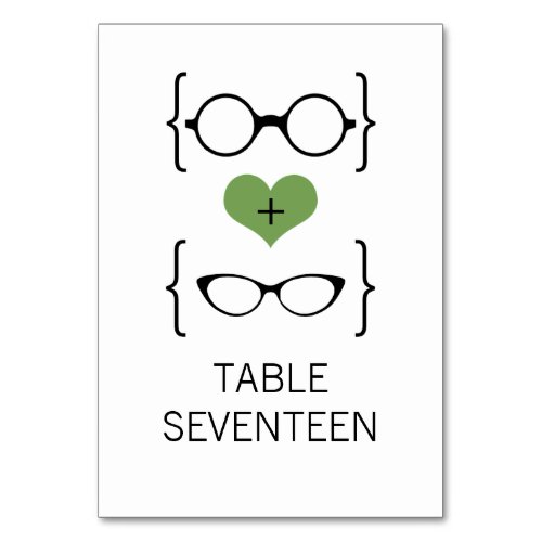 Green Geeky Glasses Wedding Table Card