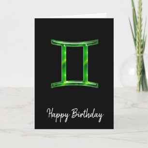 Green Gemini Sign Birthday Card