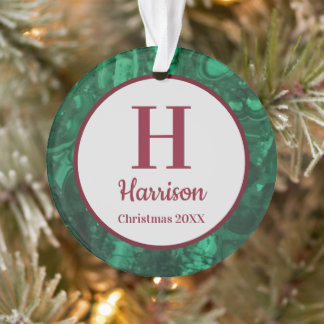Green Gemstone Family Initial Monogram Christmas Ornament