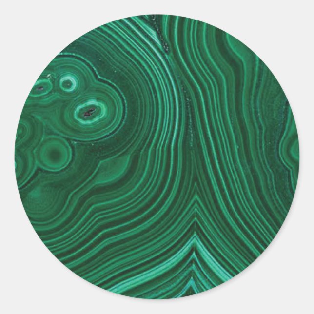 Green gemstone malachite natural stone design  classic round sticker (Front)