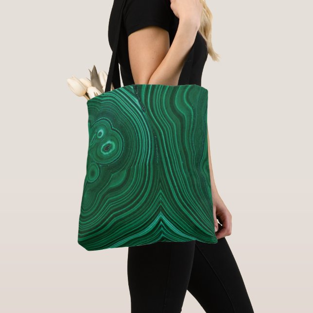Green gemstone malachite natural stone design tote bag (Close Up)