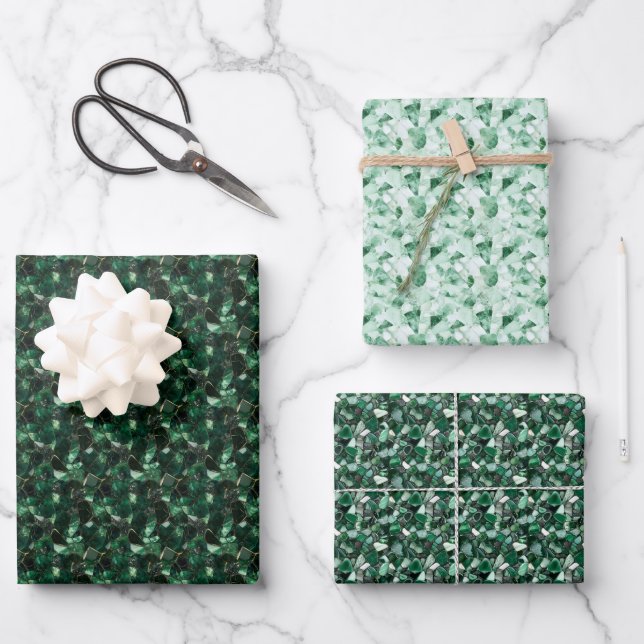 Green Gemstones  Wrapping Paper Sheets (Front)