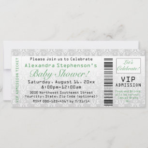 Green Gender Neutral Baby Shower Ticket Invitation